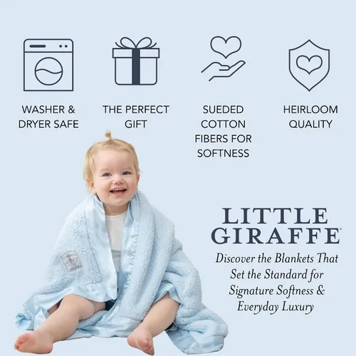 Vista 5 de Little Giraffe Manta de chenilla para bebé, felpilla suave con ribete satinado, 29 x 35 pulgadas, color azul, ultrasuave, suave y segura, ligera