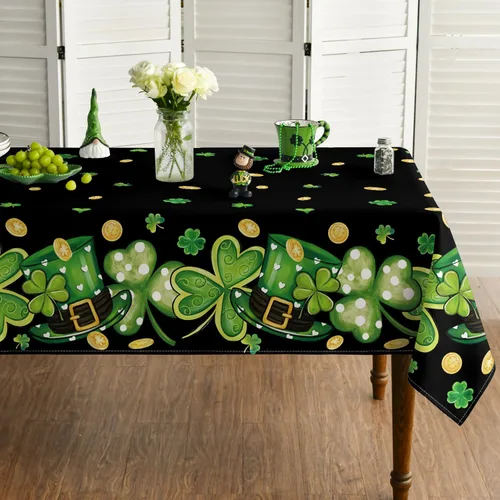 Vista 8 de Horaldaily Mantel del Día de San Patricio de 52 x 70 pulgadas, sombrero de trébol blanco lavable para fiesta, picnic y cena