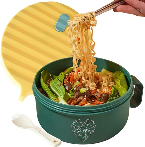 Vista 14 de AI LOVE PEACE Tazón de ramen, olla de ramen, tazón de ramen para microondas, tazón grande de fideos de 40 onzas, tazón para microondas, cuencos