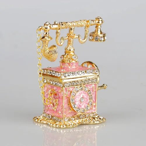 Vista 11 de SEVENBEES Figuras de teléfono turquesa, caja esmaltada con bisagras con cristales rosados, joyeros decorativos, coleccionables, regalos para niñas