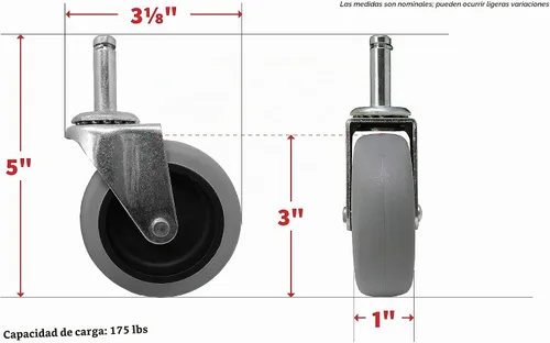 Vista 7 de Shepherd Hardware 9807 Rodaja giratoria con vástago de 3 pulgadas, rueda de goma, diámetro de vástago de 7/16 pulgadas, capacidad de carga de 175