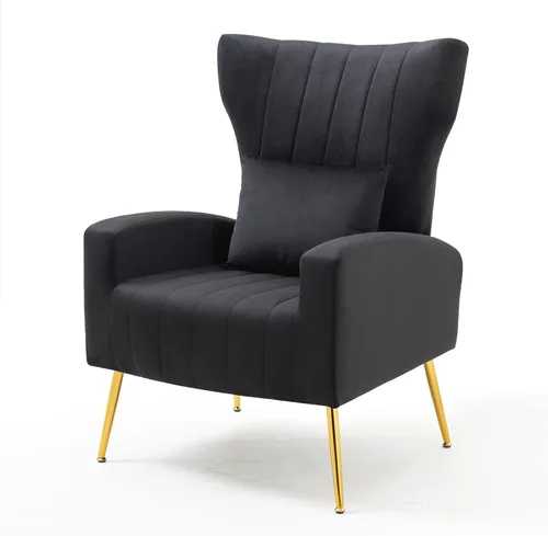 Vista 6 de Silla decorativa de terciopelo con respaldo abatible y cojín lumbar, sillón moderno para sala de estar/dormitorio, silla lateral de recepción