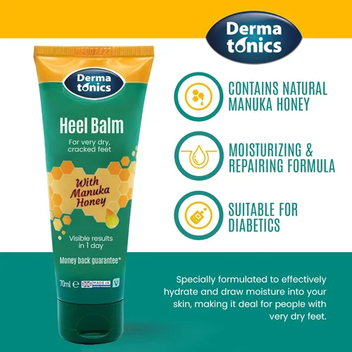 Vista 3 de Dermatonics Crema de pies para talones secos y agrietados, 25% de urea con miel de manuka, tratamiento hidratante intensivo del talón, removedor