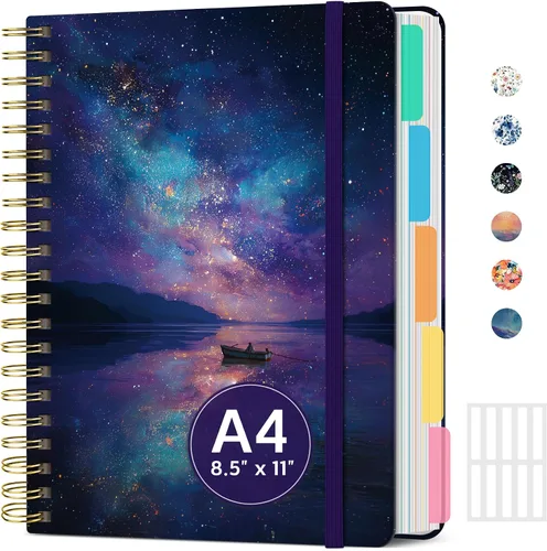 Vista 36 de Cuadernos grandes de espiral rayados para el trabajo con divisores y pestañas extraíbles, 8.5 x 11 pulgadas, bonito cuaderno de tapa dura de 5