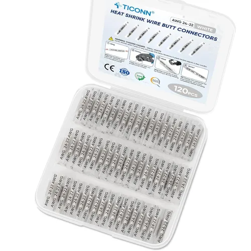 Vista 27 de TICONN Kit de conectores a tope termorretráctiles de 60 piezas, empalme a tope AWG 14 – 12, terminales de crimpado de cables eléctricos marinos