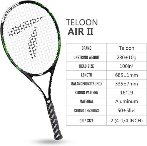 Vista 6 de Teloon Raquetas de tenis para adultos, 2 piezas, raqueta de tenis recreativa de 27 pulgadas para hombres y mujeres, estudiantes universitarios