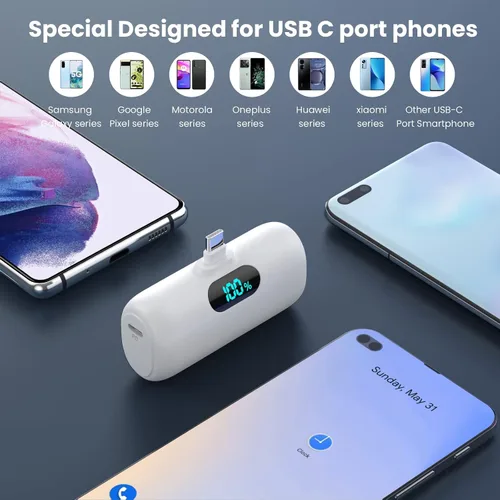 Vista 3 de [Paquete de 2] Cargador portátil para iPhone 17/16/15, Mini Power Bank 5000mAh PD USB C Cargador de teléfono portátil, Paquete de batería esencial