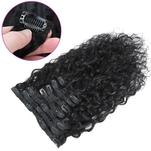 Vista 6 de Extensiones de cabello ondulado con clip, rizado natural, 100% cabello humano brasileño sin procesar, para mujeres negras (12 pulgadas)