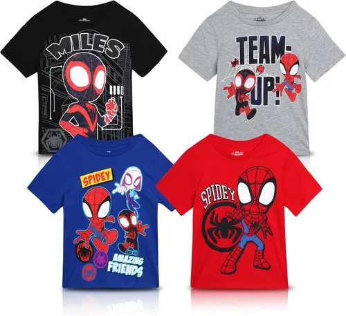 Vista 9 de Marvel Camisetas gráficas de Spider-Man para niños, paquete de 4 camisetas gráficas de Spider-Verse Comic Spidey y Friends para niños pequeños