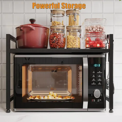 Vista 6 de Soporte extensible para horno de microondas, estante ajustable para microondas, estante para tostadora, estante resistente, organizador de encimera