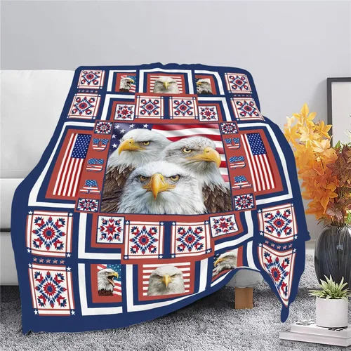 Vista 4 de Manta de águila con la bandera estadounidense y águila calva, regalos para niños, niñas, niños, adultos, mujeres y hombres, suave, acogedora, cálida