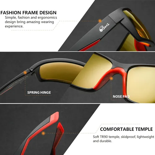 Vista 3 de Bevi - Gafas de sol deportivas polarizadas con montura TR90 irrompible y protección UV 400 para hombres y mujeres, ciclismo, correr, conducir, golf