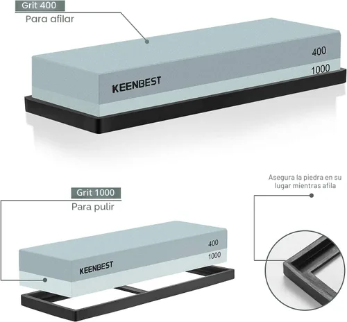 Vista 2 de KEENBEST Actual Grit - Juego de piedra de afilar de material de primera calidad, 2 lados, 400 1000, afilador de cuchillos de cocina, piedras húmedas