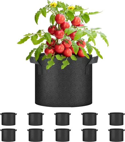 Vista 8 de Bolsas de cultivo de plantas HealSmart 3 galones, juego de 10 macetas para tomate con asas, tela no tejida de aireación, maceta de jardinería Negro