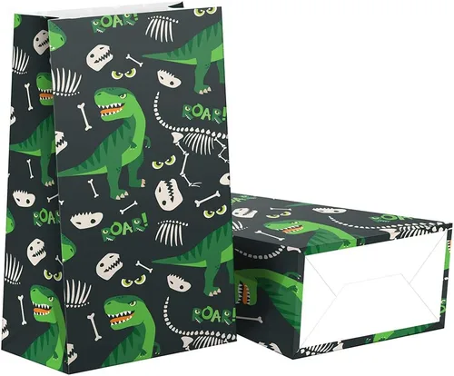 Vista 3 de Bolsas de regalo de dinosaurios: 24 bolsas de caramelos de dinosaurio con calcomanías, bolsas de regalo de dinosaurio, suministros para fiestas