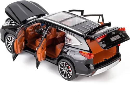 Vista 4 de BDTCTK 1/24 Highlander Modelo de Coche, Vehículo de Juguete de Aleación de Zinc con Sonido y Luz para Niños, Regalo para Niños y Niñas (Negro)