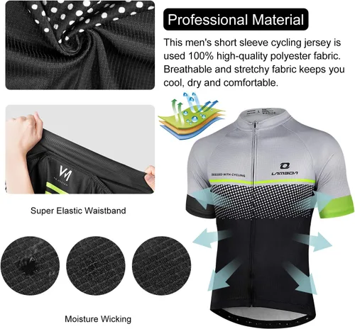 Vista 3 de Camiseta de ciclismo para hombre, ajustada, transpirable, de secado rápido, de alta elasticidad, camiseta de ciclismo