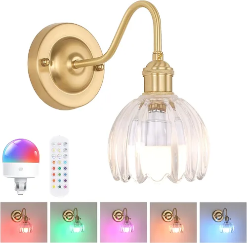 Vista 19 de Shenmoyl Aplique de pared vintage a pilas con bonita pantalla de vidrio de tulipán blanco, inalámbrico, recargable, luz de pared funciona