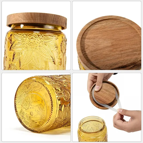 Vista 4 de Prettidecor Paquete de 2 tarros de almacenamiento de vidrio con tapa de bambú, recipientes de almacenamiento de alimentos de vidrio de cocina