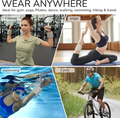 Vista 6 de Pesas de tobillo y muñeca para mujeres y hombres, diseño magnético ultrafino ajustable, silicona agradable a la piel con bloques de acero para yoga