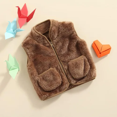 Vista 7 de Tiacham Chaleco para bebé, niña, niño, ropa de otoño e invierno, chaleco de sherpa sin mangas, ropa de abrigo para niños