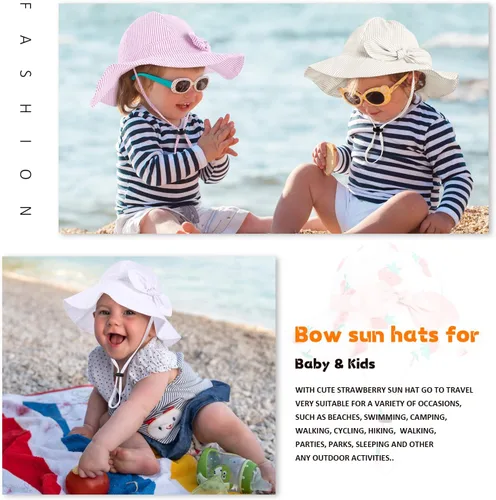 Vista 7 de Sombrero de sol para bebé niña con UPF 50+ sombrero de playa ajustable para exteriores con ala ancha