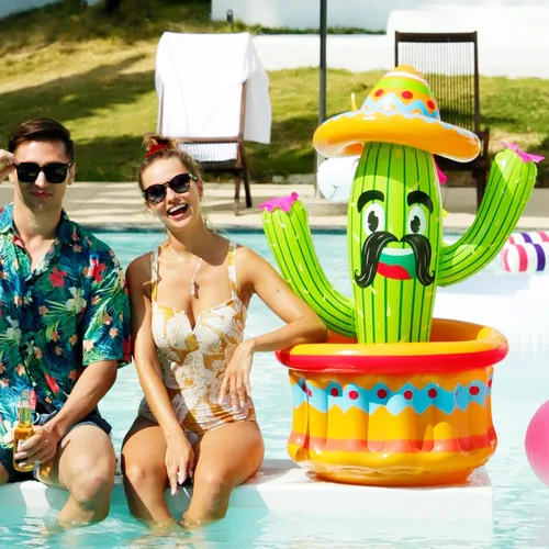 Vista 2 de PARENTSWELL Enfriador inflable de cactus de 47.5 pulgadas, enfriador de bebidas inflable para fiestas de verano, cubo de hielo inflable, suministros