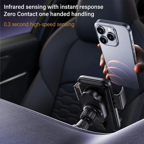 Vista 3 de Soporte de teléfono inalámbrico para cargador de coche de 15 W con control de gestos, sujeción automática Hands free operation, 90 degree auto