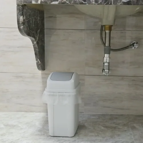Vista 9 de Teyyvn Cubo de basura de plástico de 7 litros/1.8 galones, bote de basura pequeño con tapa abatible (ligeramente gris)