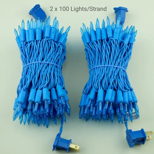 Vista 6 de YULETIME 200 Luces LED Azules de Navidad con Cable Azul, Paquete de 2 Tiras de 33 Pies, 100 Luces, Juego de Luces Navideñas Certificadas UL