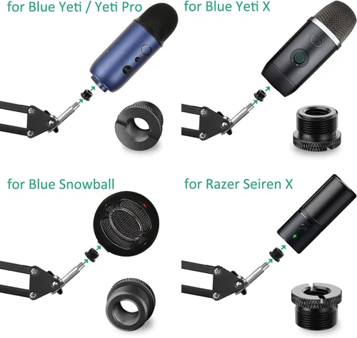 Vista 7 de Adaptador de soporte de micrófono 5/8 a 3/8 ranurado azul Yeti adaptador de micrófono 2 piezas 5/8 macho a 3/8 hembra tornillo de micrófono