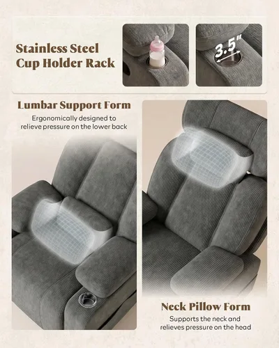 Vista 5 de Silla mecedora para guardería con reposabrazos y reposacabezas ajustables Gris