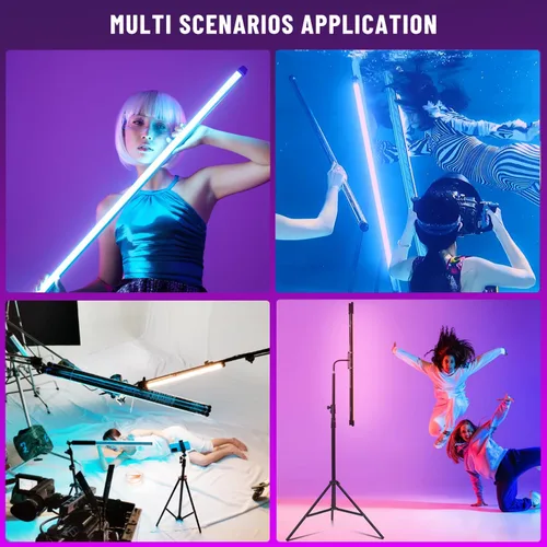 Vista 4 de P120 RGB luz de fotografía portátil, control de aplicación 1350 lúmenes LED video luz varita 360 ° a todo color 12 modos de iluminación CRI≥95 IP68