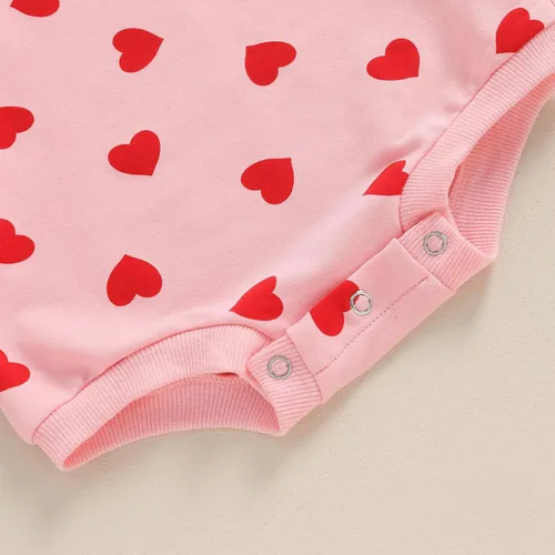 Vista 111 de SOLILOQUY Traje de manga larga con cuello redondo para el primer día de San Valentín para bebé niño y niña, mameluco de corazón de amor