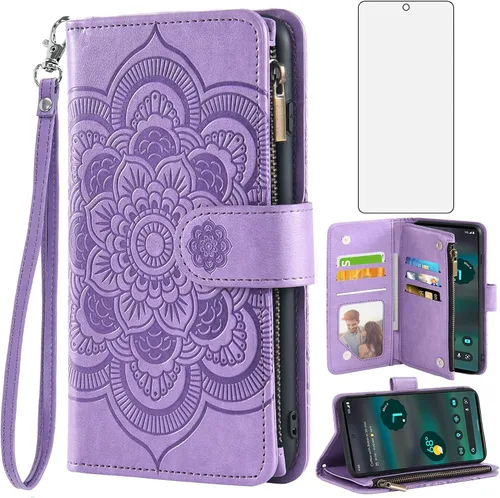 Vista 10 de Asuwish Funda de teléfono para Google Pixel 6A 5G 2022 con protector de pantalla de vidrio templado y soporte de tarjeta de crédito con tapa de Azul
