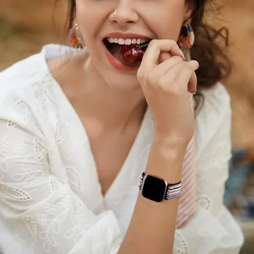 Vista 4 de Maledan Paquete de 3 correas elásticas compatibles con Fitbit Versa 2 bandas para mujeres y hombres, correas elásticas ajustables de nailon