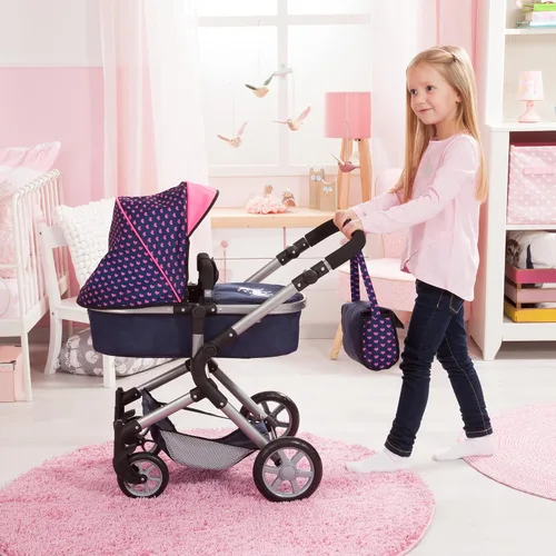 Vista 6 de Bayer Cochecito de muñeca Neo City, 2 en 1 plegable Jogger en azul y rosa