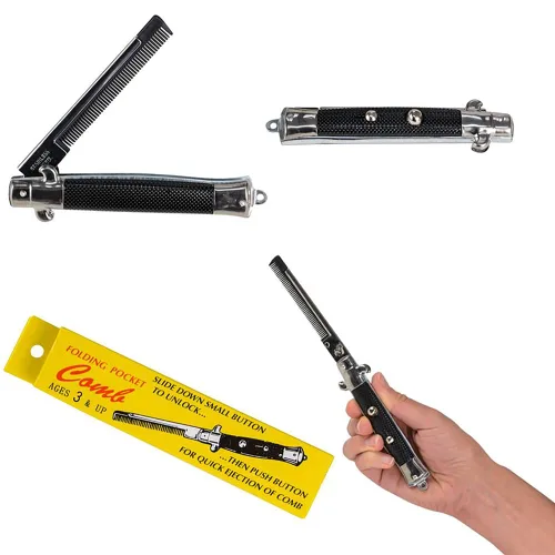 Vista 10 de Switchblade - Peine plegable de bolsillo de 9 pulgadas, peine de acero inoxidable para barba para hombres, peines de bigote de dientes finos