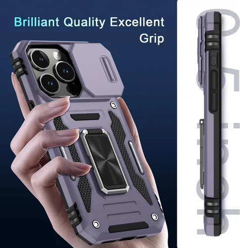 Vista 149 de DEERLAMN Funda para iPhone Xs Max con funda deslizante para cámara + protector de pantalla, soporte giratorio de anillo de grado militar a prueba