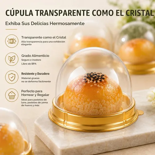 Vista 2 de RHBLME Paquete de 200 mini recipientes para pasteles, cajas pequeñas de plástico transparente para tartas con tapas de cúpula, cajas
