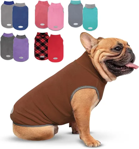 Vista 11 de cyeollo Paquete de 2 suéteres de forro polar para perro, chaleco cálido reflectante para perro, abrigo elástico para perro, chaqueta de invierno