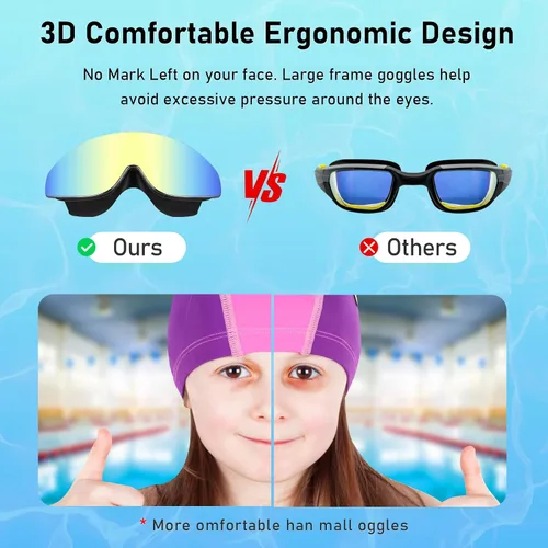 Vista 5 de Gafas de natación para niños, gafas de natación polarizadas para niños, visión amplia, antivaho sin fugas, gafas de natación para edades de 4 a 16