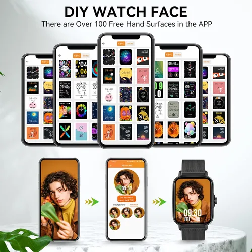 Vista 6 de Reloj inteligente para hombre (recepción de llamadas/marcación) 1.69 pulgadas HD Bluetooth Sports Fitness Tracker Watch con frecuencia cardíaca