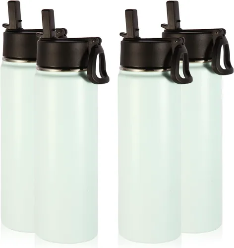 Vista 11 de Volhoply Botellas de agua aisladas de 22 onzas con tapa con popote, botella deportiva de acero inoxidable con asa, vasos de agua de viaje de metal