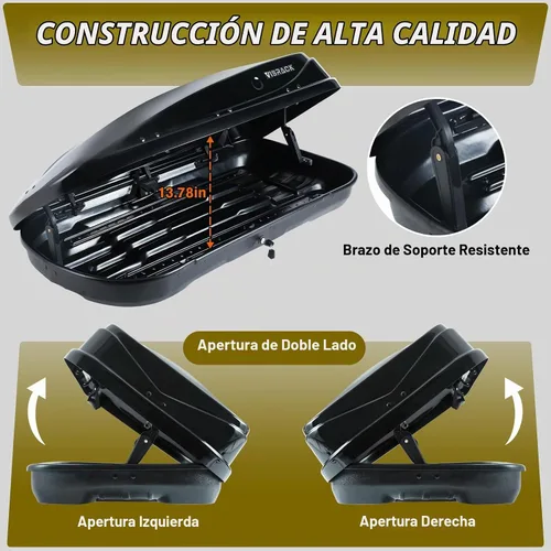 Vista 5 de Caja de carga para techo de 13 pies cúbicos para automóvil, almacenamiento de equipaje de viaje