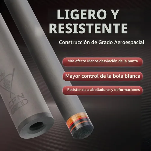Vista 4 de Taco de piscina de fibra de carbono, palos de piscina profesionales de baja desviación para adultos, taco de billar con eje de carbono premium