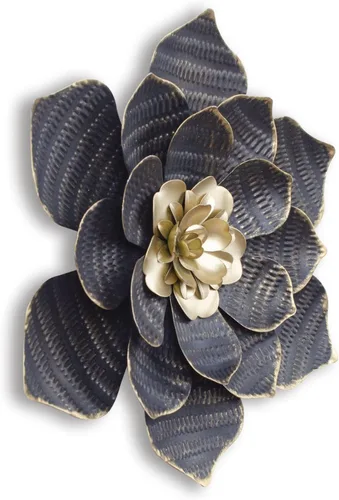 Vista 2 de Decointo Esculturas de pared de flores de metal, 9.5 pulgadas, decoración de pared floral negra, flores en capas 3D, arte de decoración de pared