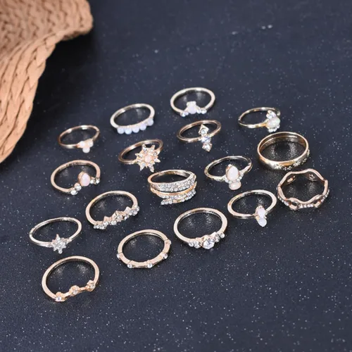 Vista 4 de Rrdaily Juego de 17 anillos apilables vintage para nudillos para mujer, delicados anillos de diamante para dedos, accesorios de joyería de verano