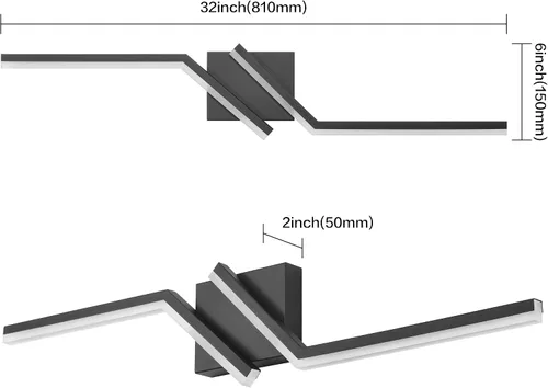 Vista 5 de Luz de tocador de baño negra de 32 pulgadas, LED moderna, 3CCT, regulable, 24 W, luminarias de baño sobre espejo 3000 K/4500 K/6000 K, 3