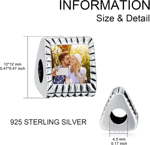 Vista 2 de PEIMKO Personalized 35 Side Photo Charm Bead That Hold 35 Picture Fit Snake Bracelet Sterling Silver Custom Photo Charm Bead Customized Picture